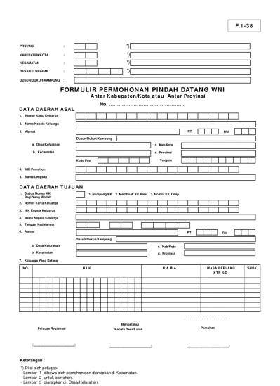 Formulir surat keterangan pindah datang dapat di unduh disini. Top Pdf F 1 39 Formulir Permohonan Pindah Datang Wni Antar Kabupaten Kota Atau Antar Provinsi 123dok Com