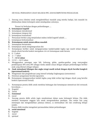 Contoh soal kompetensi pedagogik guru smp seputaran guru from seputargurumu.blogspot.com. Top Pdf Soal Ppg 2018 Kompetensi Pedagogik 123dok Com