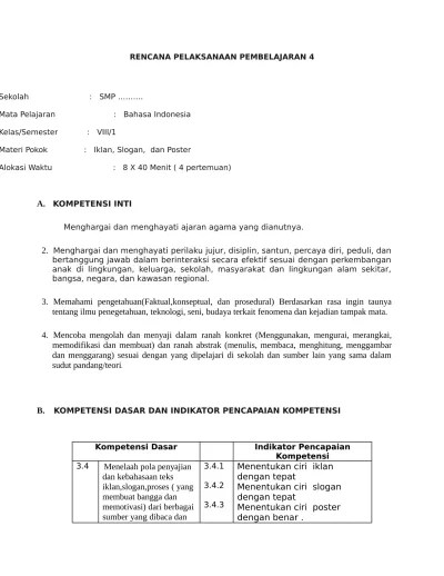 Cari harga dan promo terbaik untuk rpp pai kelas 8 smp diantara 111 produk. Rpp K13 Kelas 8 Teks Iklan Slogan Dan Poster Kd 3 4