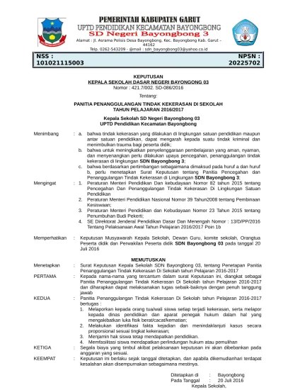 Pada saat ini kasus kekerasan seksual pada anak menjadi berita yang sering. Sk Panitia Penanggulangan Tindak Kekerasan Di Sekolah