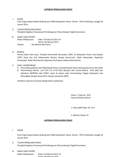 Contoh laporan hasil perjalanan dinas Laporan Perjalanan Dinas Doc 1