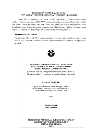 Untuk memilih model pembelajaran yang tepat maka . Top Pdf File Contoh Proposal Ptk Sd Penelitian Tindakan Kelas Sekolah Dasar Ptk Luar Sekolah 123dok Com