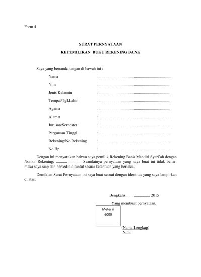 Contoh Surat Pernyataan Pemilik Rekening Bank Contoh Surat 