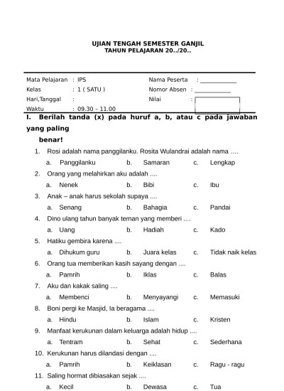 Soal uts ips kelas 1 semester 1. Top Pdf Soal Uts Ips Kelas 1 Sd Semester 1 Ganjil Ktsp 123dok Com