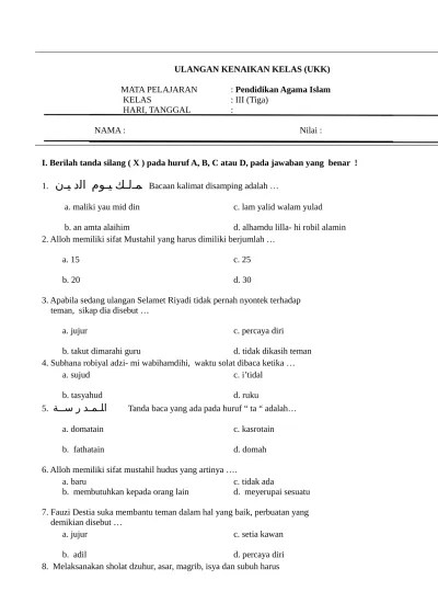 Soal ukk/ uas pai dan budi pekerti kelas 8 smp semester 2/ genap kurikulum 2013. Top Pdf Soal Ukk Uas Pai Kelas 1 2 3 4 5 Sd Semester 2 Genap Ktsp Kumpulin Soal Ukk4pai 123dok Com