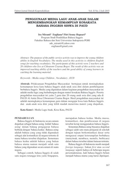 Latar belakang masalah pendahuluan pengenalan kosakata bahasa inggris untuk anak usia dini melalui nyanyian songs) di tk aisyiyah baluwarti pasarkliwon . Top Pdf Lagu Bahasa Inggris 123dok Com