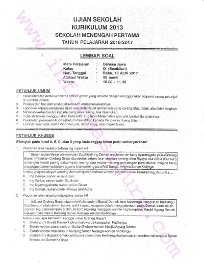 Materi yang diujikan mencangkup materi bahasa jawa kelas 4, 5, dan 6. Soal Usbn Smp Pjok Soal Jawaban Usbn Smp 2018 Lengkap Dokumen Pengajaran Guru Us Smp Pjok