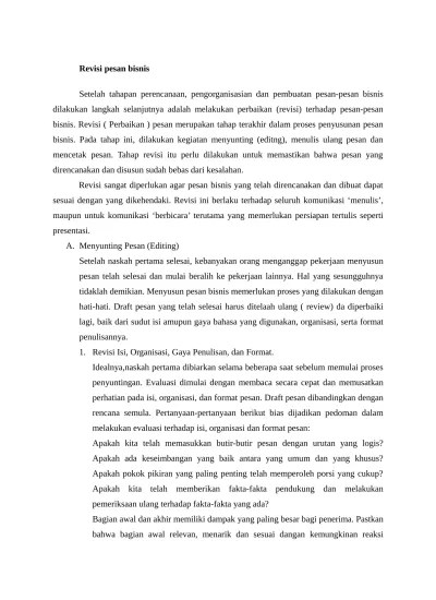 Makalah Kombis Revisi Pesan Pesan Bisnis Agar pesan bisnis efektif diperlukan pemahaman terhadap proses penyusunan pesan bisnis.