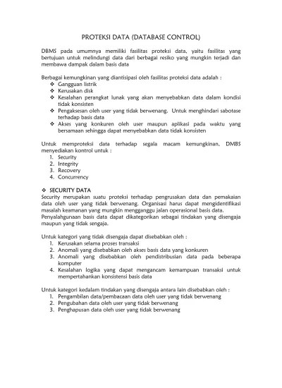 1. Security Database - SBD2 Database Control