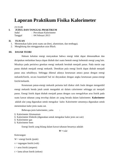 Xii ipa 2 sman 1 . Laporan Praktikum Fisika Kalorimeter Id