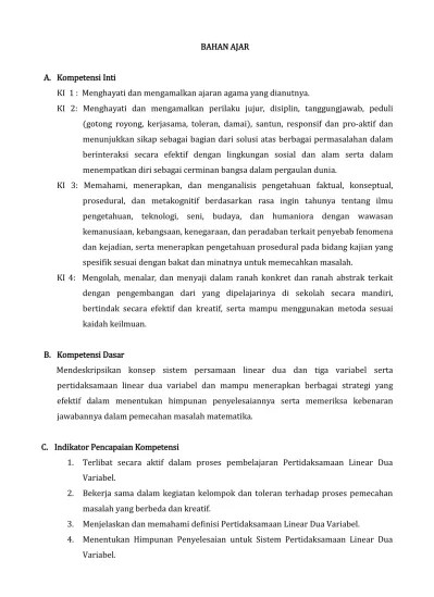 Sistem persamaan linear tiga variabel atau disingkat dengan spltv memiliki pengertian sebagai bentuk perluasan dari sistem persamaan linear dua variabel (spldv). Buku Siswa Sistem Pertidaksamaan Linear Dua Variabel