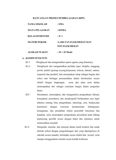 Saya mau share rpp kimia k13 nih. Rpp Larutan Elektrolit Dan Nonelektrolit