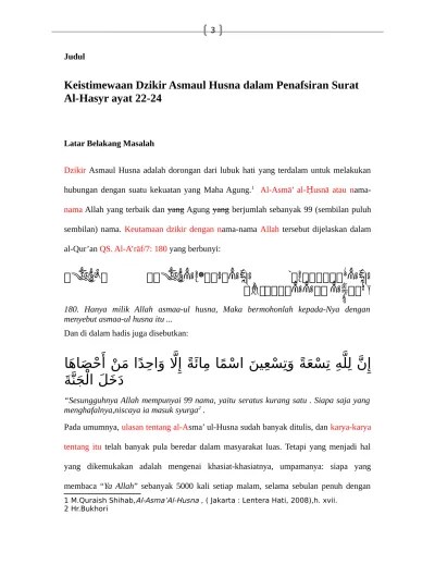Arti surah al hasyr ayat 20 (20) tidak sama para penghuni neraka dengan para penghuni surga; Desain Penelitian Tafsir Hadis Docx