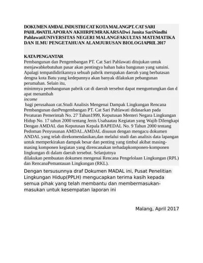 Contoh dokumen amdal kata pengantar puji syukur penulis panjatkan ke hadirat allah swt. Top Pdf Dokumen Amdal Industri Cat Dan 123dok Com