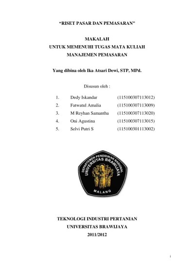 Image result for cover proposal skripsi ub. Makalah Riset Pasar Dan Pemasaran 140118