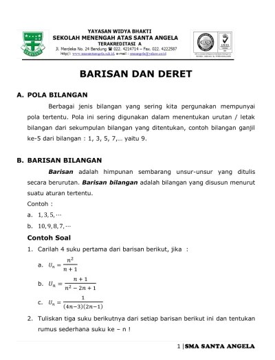 Soal un bahasa inggris smp. Handout Barisan Dan Deret
