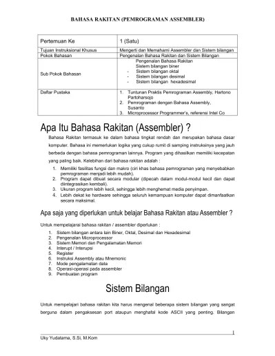 Berbagai contoh aplikasi pemrograman assembly dan. Bahasa Rakitan Pemrograman Assembler