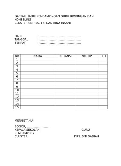 Absen karyawan kini jadi lebih efisien. Daftar Hadir Pendampingan Guru Bimbingan