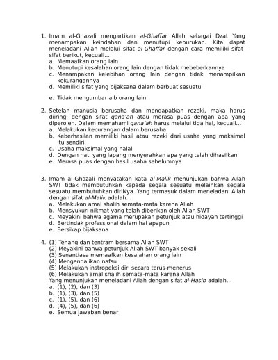Makna iman yaitu meyakini, membenarkan dengan perkataan, perbuatan dan hati. Contoh Soal Akidah Kelas 12