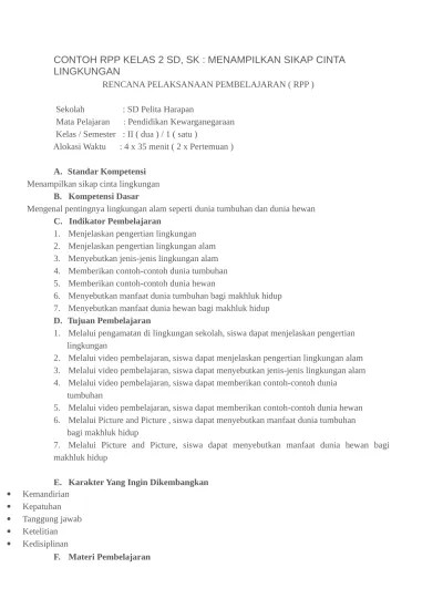 Iv /ii alokasi waktu : Contoh Rpp Kelas 2 Sd