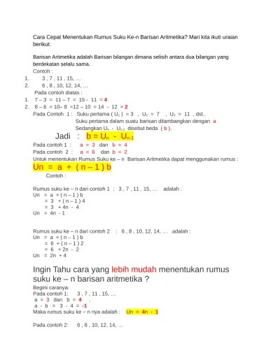 Rumus Barisan Deret Aritmatika Dan Contoh Soalnya 