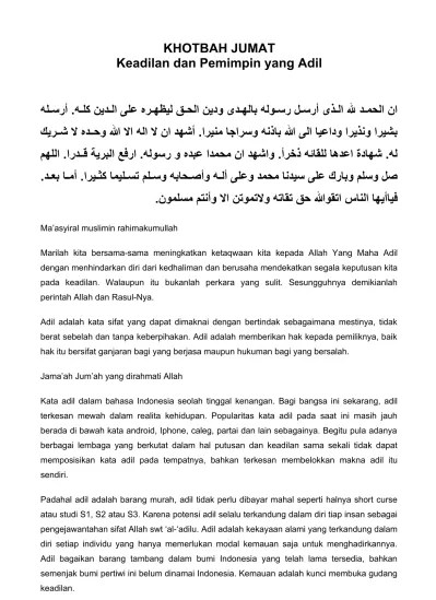 Kita kepada allah swt dengan berusaha sekuat tenaga melaksanakan . Khutbah Jum At 22 Keadilan Dan Pemimpin Yang Adil