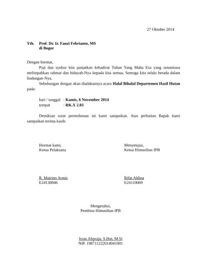 Di bawah ini merupakan salah satu contoh surat yang biasanya ditujukan kepada pegawai . Top Pdf Contoh Surat Undangan Acara Halal Bihalal Di Sekolah 123dok Com