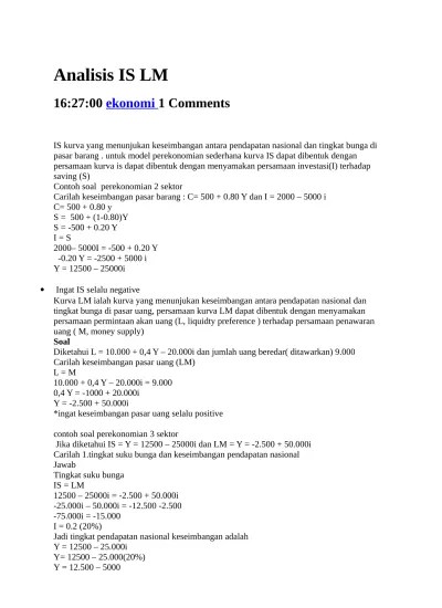 Contoh soal model 2 sektor. Analisis Model Is Lm Bagaimana