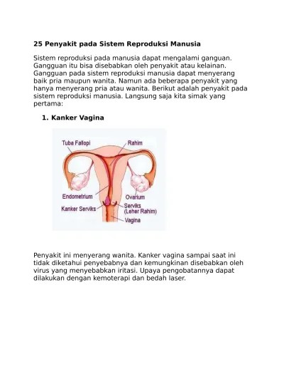 Oleh sebab itu, pada modul ini akan dibahas tentang sistem reproduksi manusia dan hewan secara rinci. Penyakit Pada Sistem Reproduksi Manusia