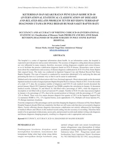 Gigi sulung belum tanggal, gigi tetap pengganti sudah erupsi b) patofisiologi. Keterisian Dan Keakuratan Penulisan Kode Icd 10 International Statistical Classification Of Diseases And Related Helath Problem Tenth Revision Terhadap Diagnosis Utama Di Poli Bedah Rumah Sakit Baptis Batu Lumis Jurnal Manajemen