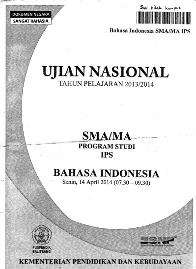 Soal ujian nasional sma tahun 2014 lengkap semua pelajaran baik program ipa maupun program ips, silakan download, coba dan pelajari. Top Pdf Kumpulan Soal Un Sma Kelas Xii Bahasa In 123dok Com