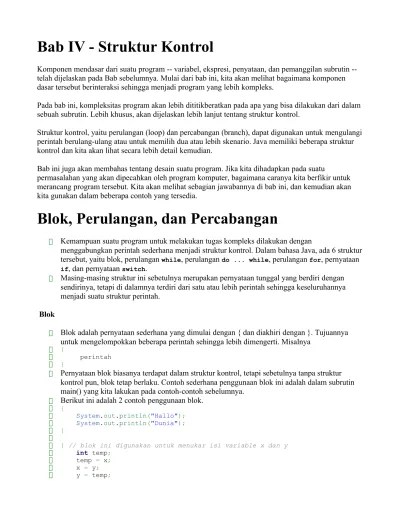Tabel proses belajar mengajar pertemuan ii : Bab Iv Struktur Kontrol Java 04 Struktur Kontrol