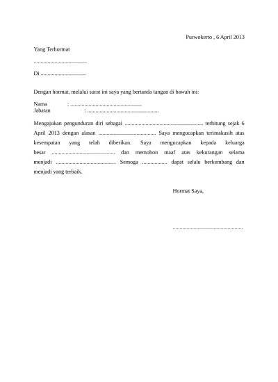Contoh surat pengunduran diri kepala sekolah tk. 5 Contoh Surat Pengunduran Diri Dari Jabatan Kepala Sekolah Terbaru Ms Word