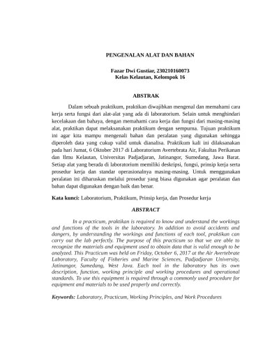 View laporan praktikum biokimia pengenalan alat.docx from bio misc at. Laporan Praktikum Pengenalan Alat Alat L
