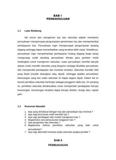Manajemen kas pada badan kepegawaian daerah (bkd) provinsi. Top Pdf Makalah Manajemen Kas Dan Surat Berhar 123dok Com