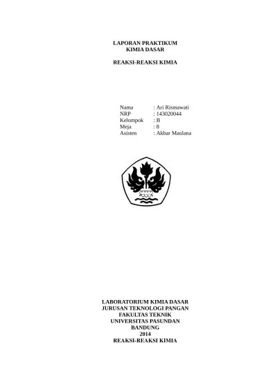 Laporan Praktikum Beberapa Reaksi Kimia Pdf Senin 10 November 2014 3.