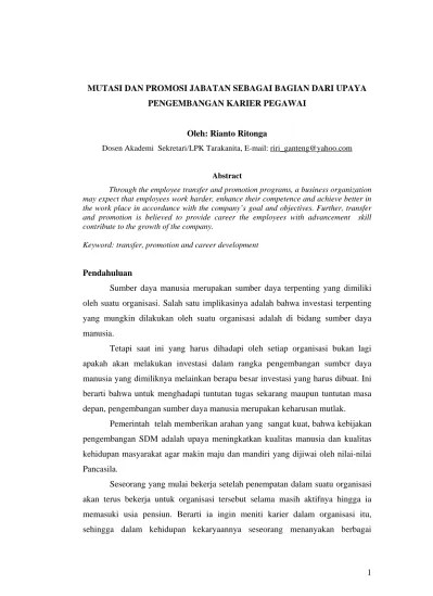 Program pensiun dini (pendi), promosi jabatan. Pelaksanaan Mutasi Dan Promosi Pada Pt Telekomunikasi Indonesia Tbk Kandatel Medan