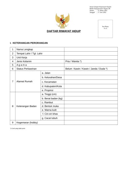 Daftar Riwayat Hidup Pns Danang 13 09 12 