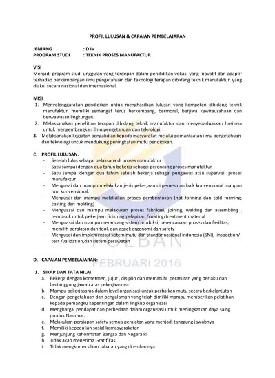 Program studi proses manufaktur (pspm) berdiri sejak tahun 2013 dan telah menerima mahasiswa reguler sejak tahun 2014. Top Pdf D4 Teknik Proses Manufaktur Polban 123dok Com