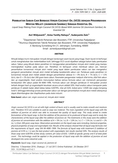 Pdf Pembuatan Sabun Mandi Cair Berbasis Minyak Kelapa Murni Vco Dengan Penambahan Minyak Biji Kelor Moringa Oleifera Lam Perbedaan utama dari kedua wujud sabun ini adalah alkali yang digunakan dalam reaksi pembuatan sabun.