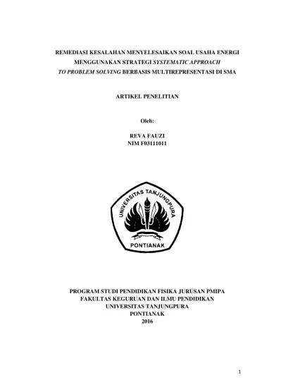 Analisis konsep kerja sebagai perkalian dot product. Top Pdf Remediasi Kesalahan Menyelesaikan Soal Usaha Energi Menggunakan Strategi Systematic Approach To Problem Solving Berbasis Multirepresentasi Di Sma 123dok Com