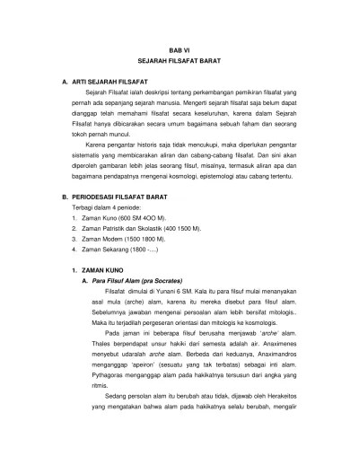 (a) zaman yunani kuno (b) zaman abad . Sejarah Filsafat Barat Armawi 1