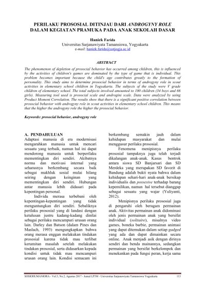 Belajar sambil melakukan (learning by doing);. Perilaku Prososial Ditinjau Dari Androgyny Role Dalam Kegiatan Pramuka Pada Anak Sekolah Dasar