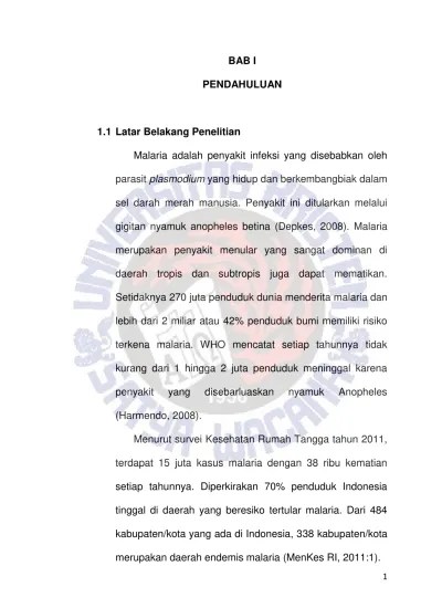 Mesha mediani | cnn indonesia. Institutional Repository Satya Wacana Christian University Analisis Faktor Faktor Penyebab Penyebaran Penyakit Malaria Di Kabupaten Intan Jaya Papua T1 462008089 Bab I