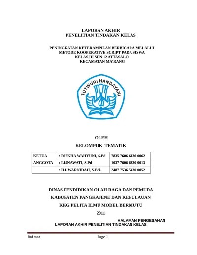 Penelitian ini akan menggunakan model yang dibuat oleh kemis dan mctaggar dalam participatory action. Top Pdf Laporan Penelitian Tindakan Kelas Docx 123dok Com