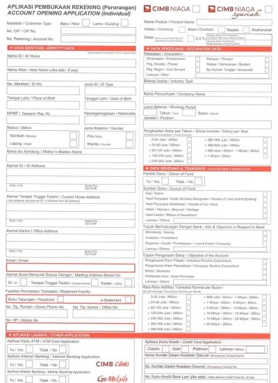 Selanjutnya kamu akan diberikan sebuah formulir . Formulir Aplikasi Pembukaan Rekening Investor Bank Cimb Niaga