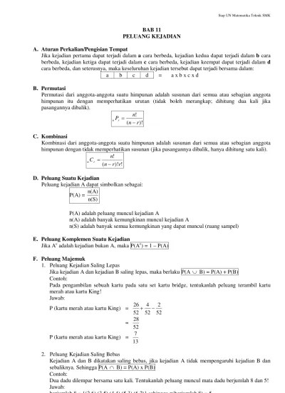 Contoh soal peluang kejadian majemuk matematika statistika rumus teori pengertian. 11 Kejadian Majemuk Saling Bebas Bersyarat