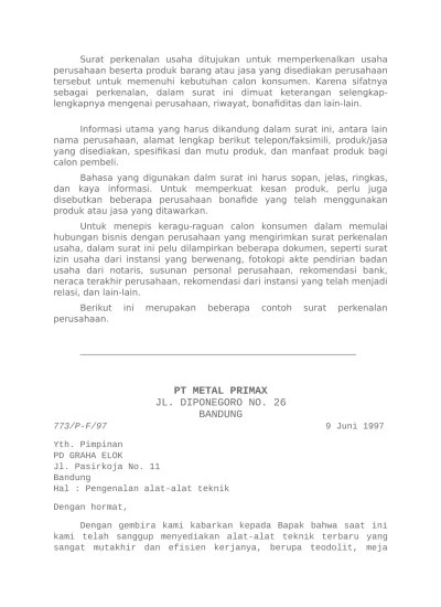 contoh di bawah juga bisa anda pergunakan sebagai masukan untuk membuat sebuah surat perkenalan dalam berkas lamaran perkerjaan. Surat Perkenalan Usaha Ditujukan Untuk M
