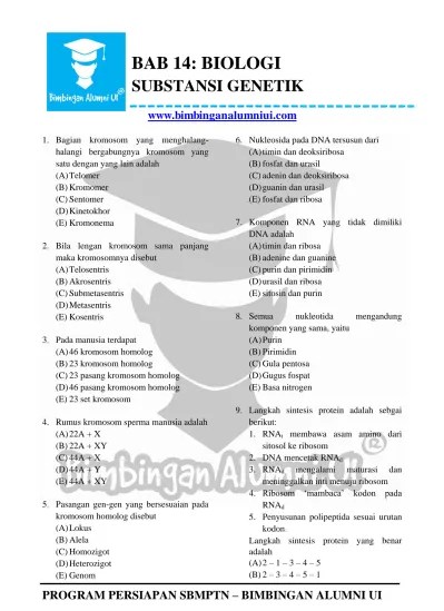 Download prediksi soal utbk 2020 tps tka saintek soshum bimbingan alumni ui matematika kimia fisika biologi sejarah geografi ekonomi . Bab 14 Substansi Genetik Bimbingan Alumni Ui