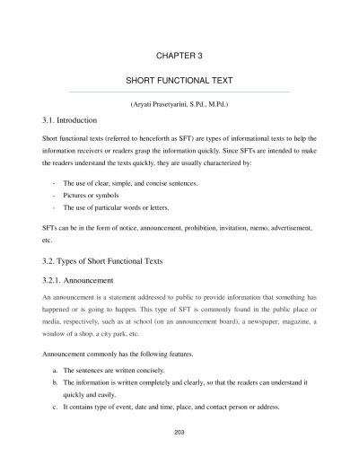 The minimum necessary for understanding academic texts (hutchinson &. Chapter 3 Short Functional Text